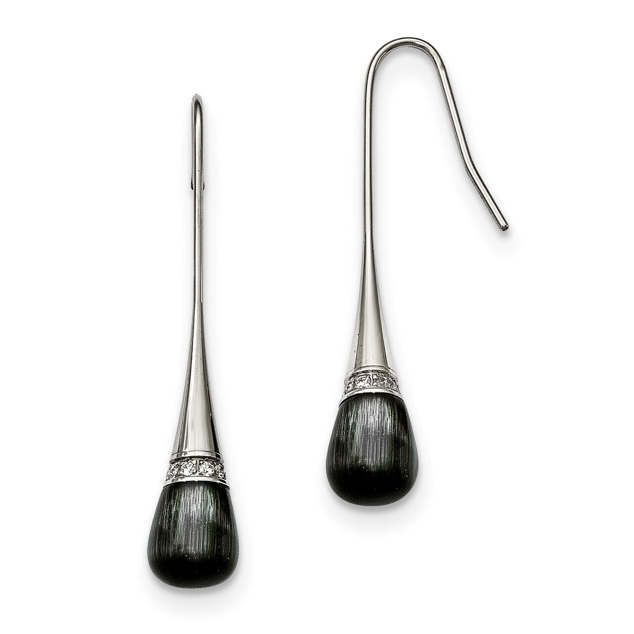 CZ &amp; Cat&#39;s Eye Dangle Earrings Stainless Steel Polished SRE965 by Chisel, MPN: SRE965, 191101382949