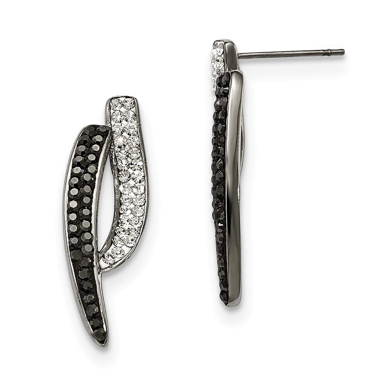 Black and Clear Crystal Post Earrings Stainless Steel Polished SRE966 by Chisel, MPN: SRE966, 19110…