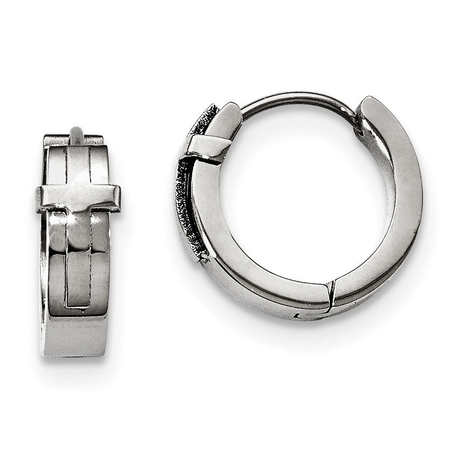 Hinged Hoop Earrings Stainless Steel Polished SRE975 by Chisel, MPN: SRE975, 191101646010