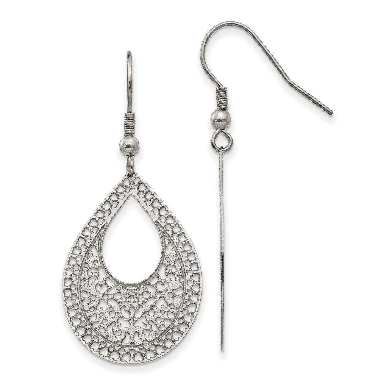 Cut-out Design Dangle Earrings Stainless Steel Polished Textured SRE981 by Chisel, MPN: SRE981, 191…