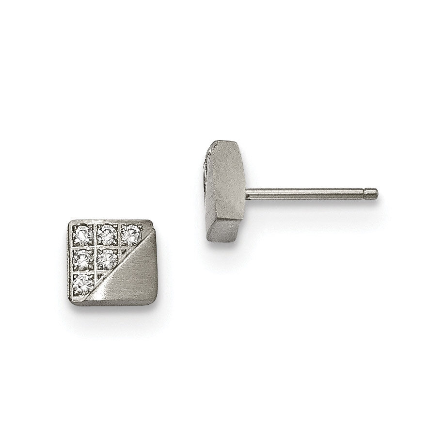 CZ Square Post Earrings Stainless Steel Brushed SRE990 by Chisel, MPN: SRE990, 191101009747