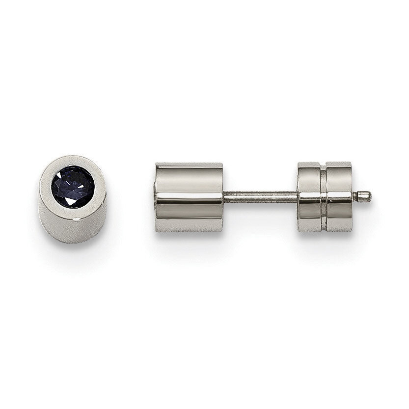 Black CZ Polished Post Earrings Stainless Steel SRE994 by Chisel, MPN: SRE994, 191101009952