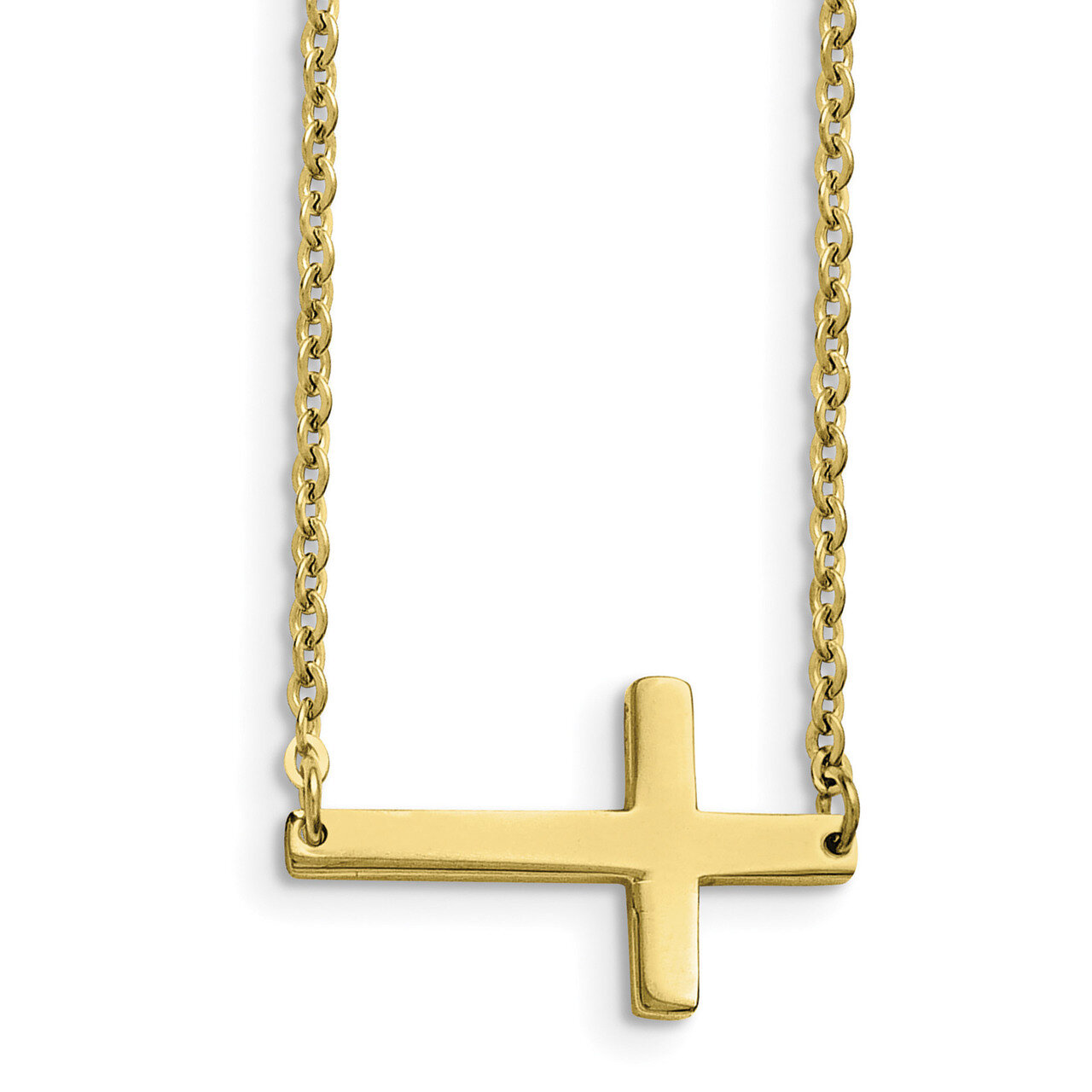 Yellow IP-plated Sideways Cross 18 Inch Necklace Stainless Steel SRN1199-18 by Chisel, MPN: SRN1199…