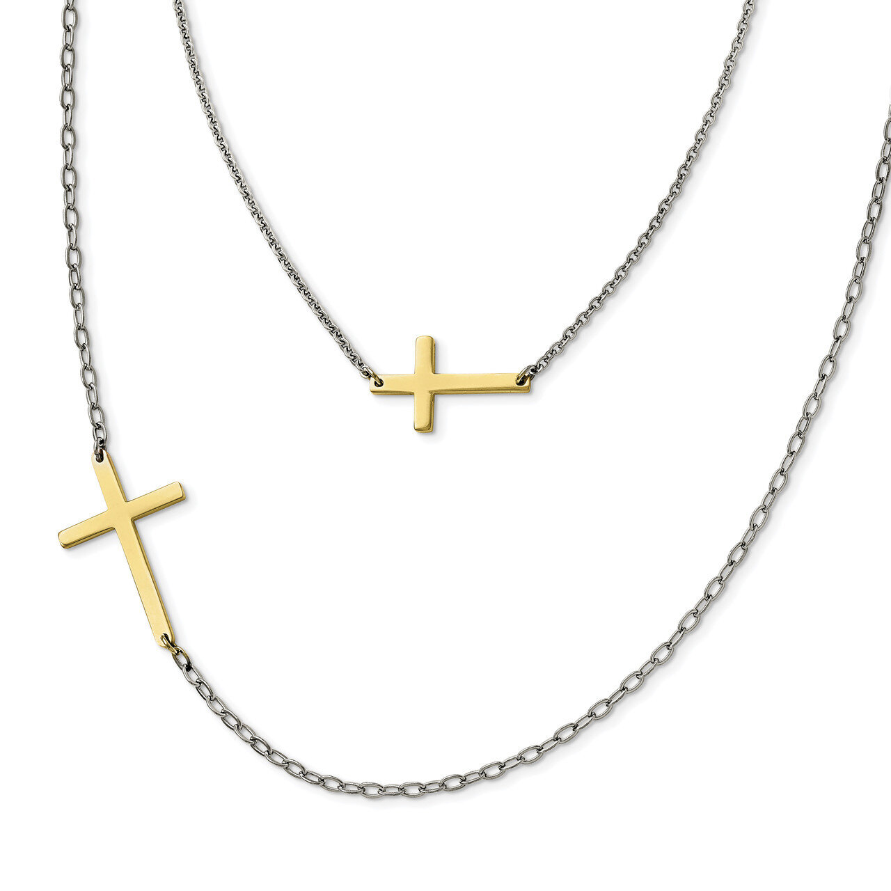 Double Sideways Cross Layered Necklace Stainless Steel SRN1200-18