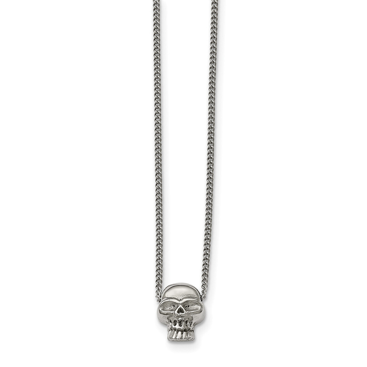 Skull Necklace Stainless Steel Polished SRN1787-16 by Chisel, MPN: SRN1787-16, 191101383700