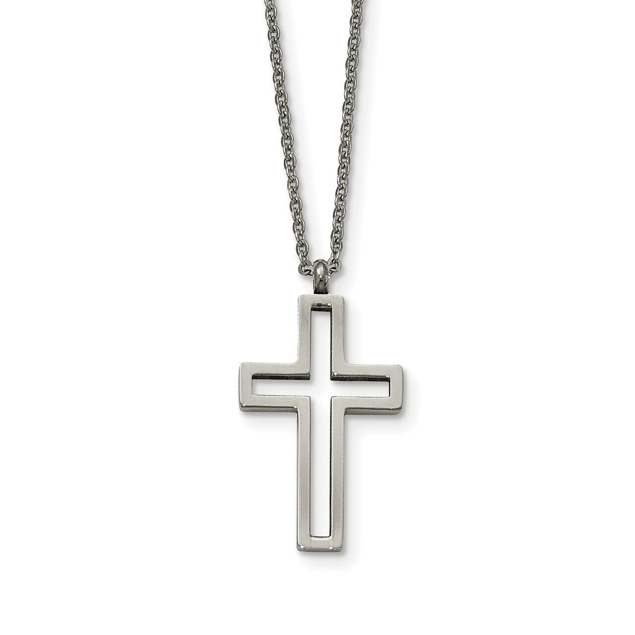 Cut-out Cross Necklace Stainless Steel Brushed and Polished SRN1846-17.5