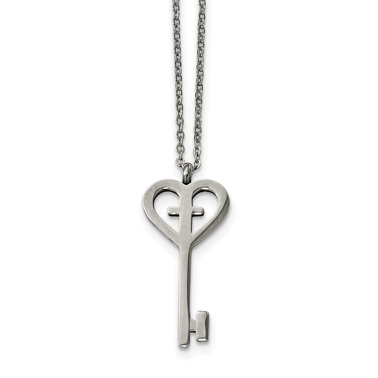 Key with Cross Necklace Stainless Steel Polished SRN1852-16