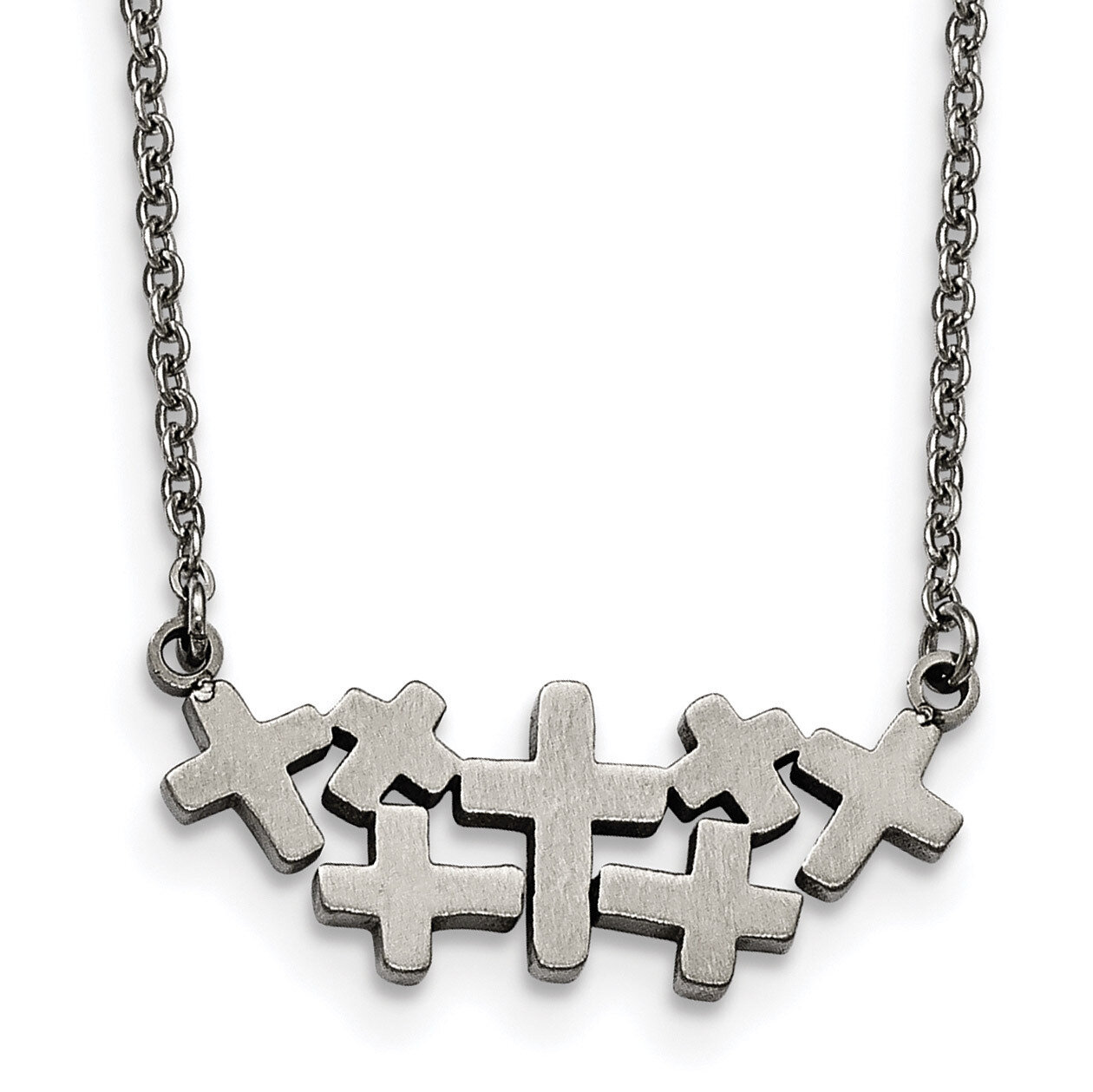 Multi Cross Necklace Stainless Steel Brushed and Polished SRN1857-17.5