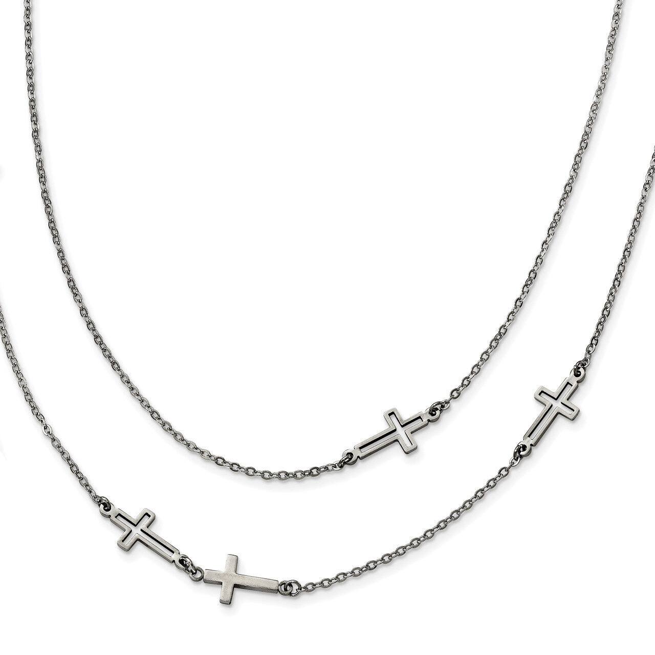 Two Strand Cross Necklace Stainless Steel SRN1875-30