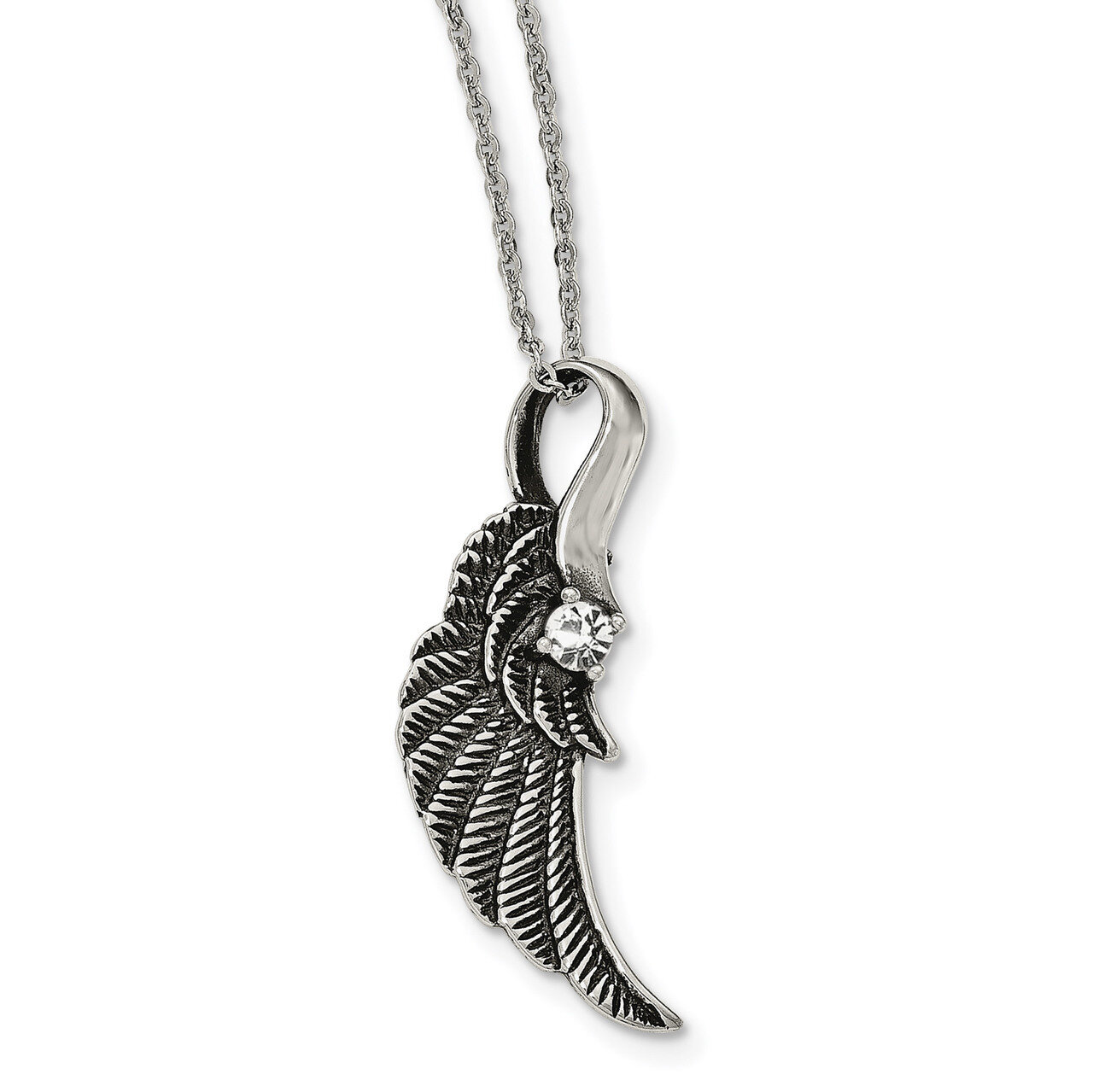 Crystal Wing Necklace Stainless Steel Antiqued Polished SRN1898-20