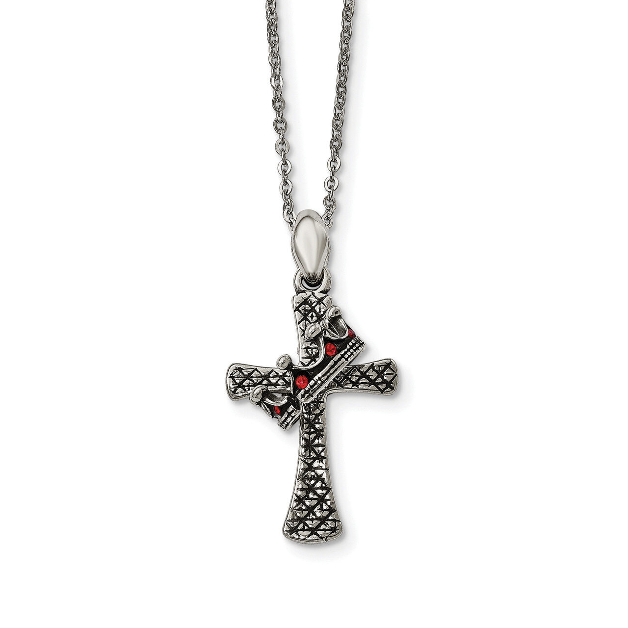 Polished with Crystal Cross Necklace Antiqued Stainless Steel SRN1899-20 by Chisel, MPN: SRN1899-20…