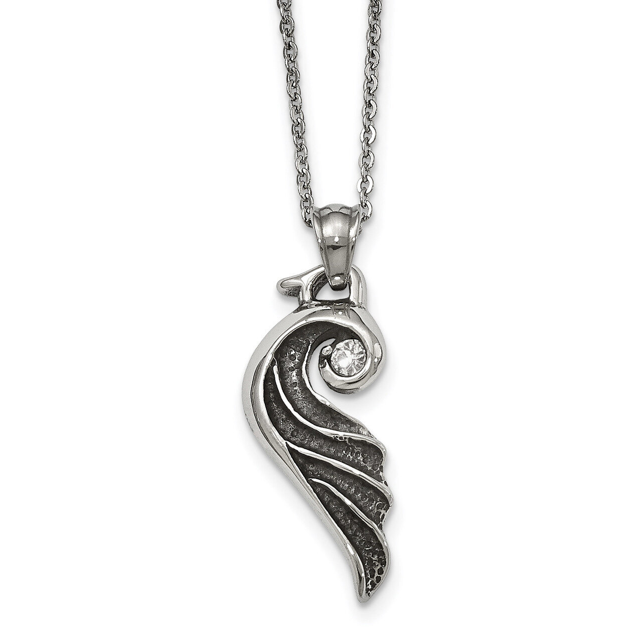 Crystal Wing Necklace Stainless Steel Antiqued Polished SRN1904-18