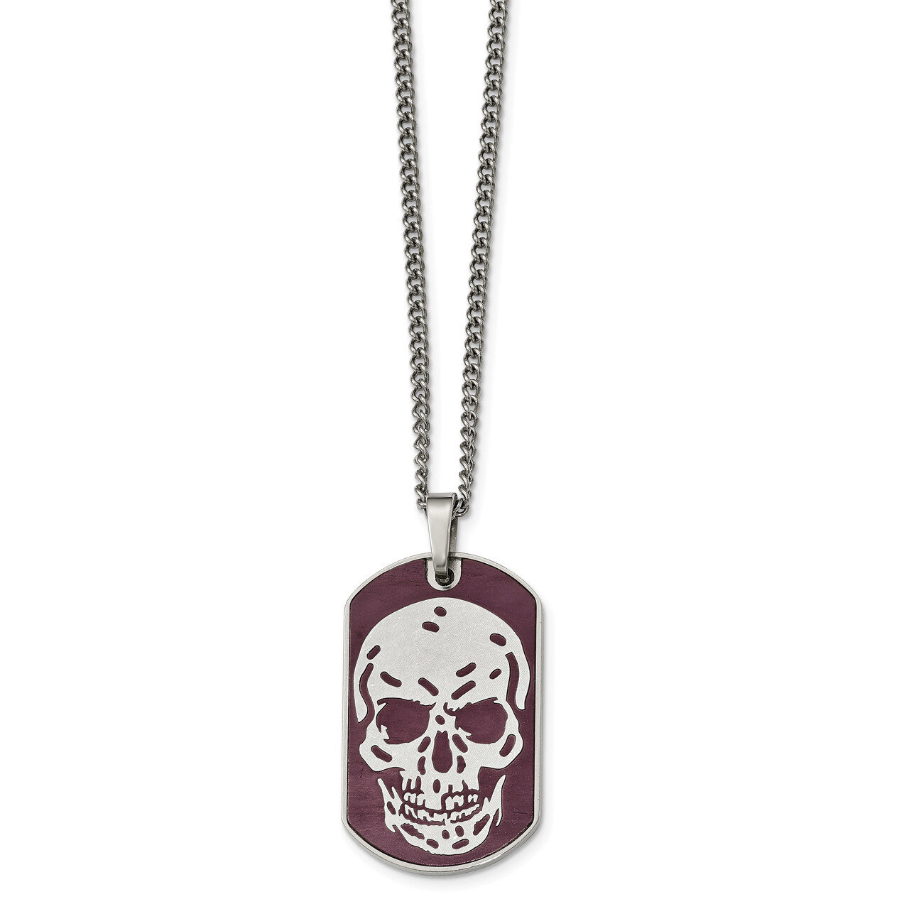 Brown IP-plated Skull Dog Tag 24 Inch Necklace Stainless Steel SRN1925-24 by Chisel, MPN: SRN1925-2…