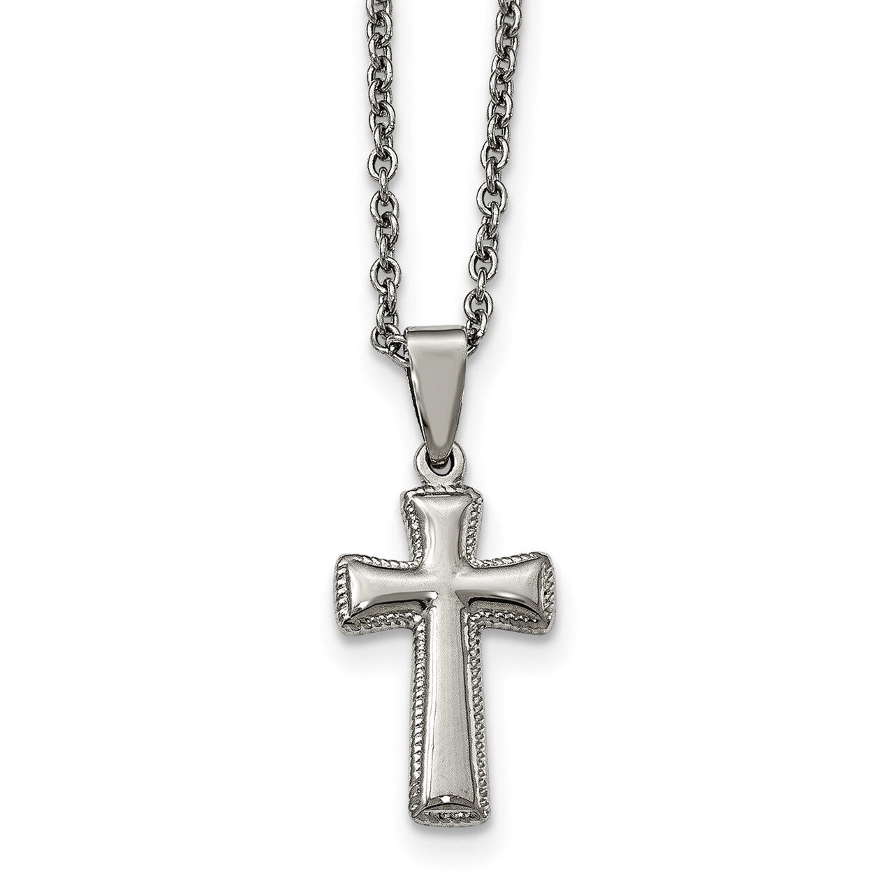 Small Cushion Cross Necklace Stainless Steel Polished SRN1933-18 by Chisel, MPN: SRN1933-18, 886774…