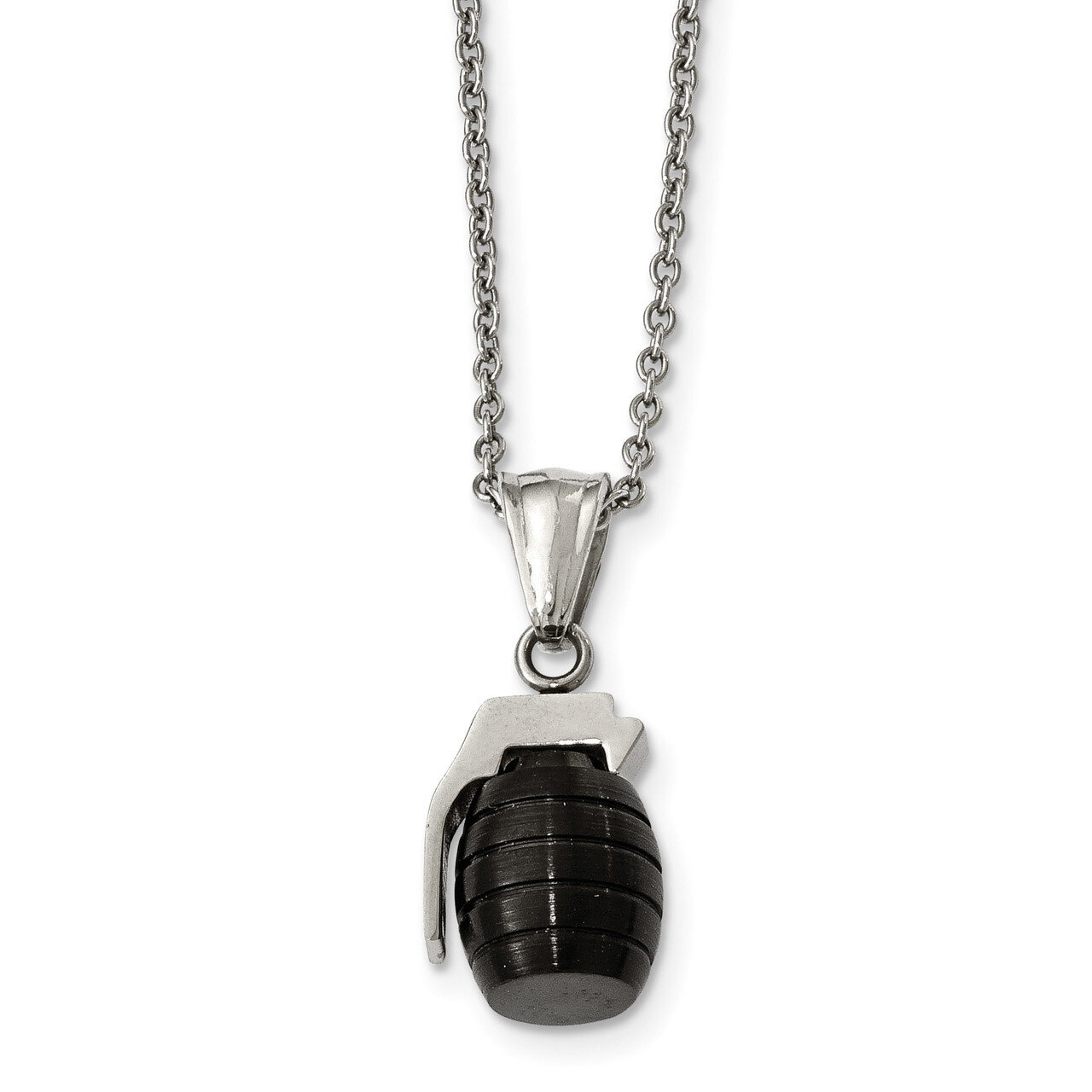Black IP Grenade Necklace Stainless Steel SRN1939-16 by Chisel, MPN: SRN1939-16, 191101644894