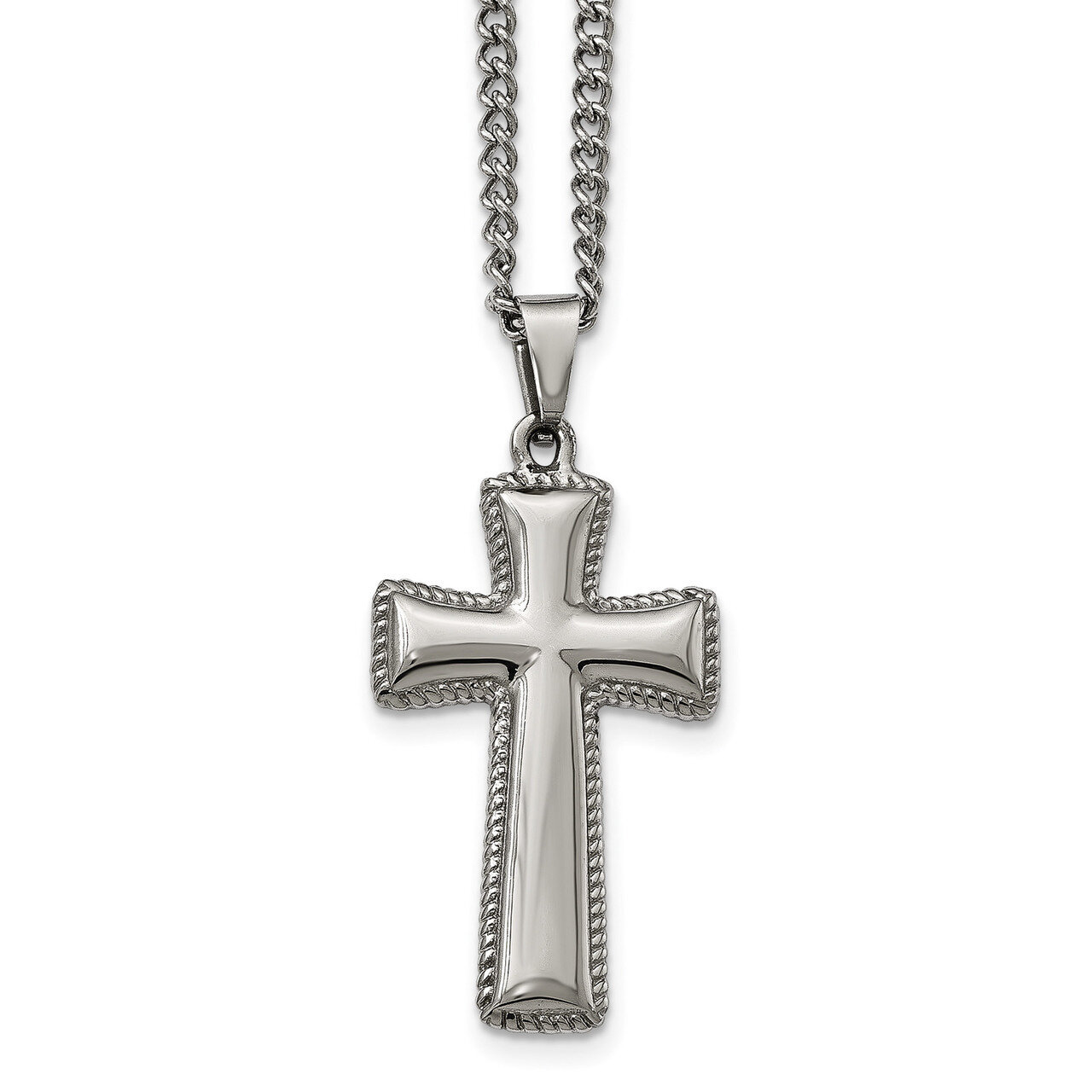 Cushion Cross Necklace Stainless Steel Polished SRN1952-24 by Chisel, MPN: SRN1952-24, 886774750460