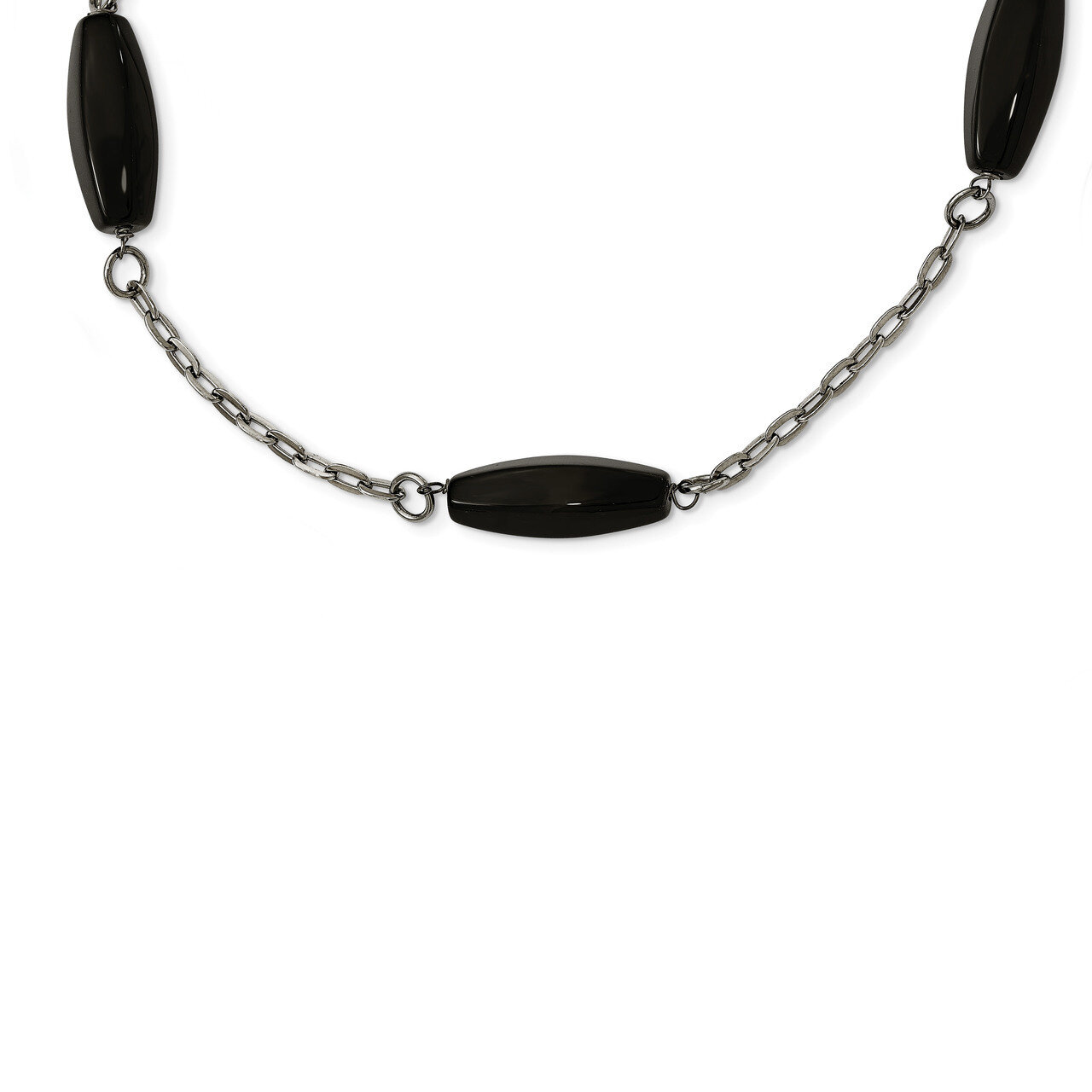 Black Agate Necklace Stainless Steel Polished SRN1960-20 by Chisel, MPN: SRN1960-20, 191101644313