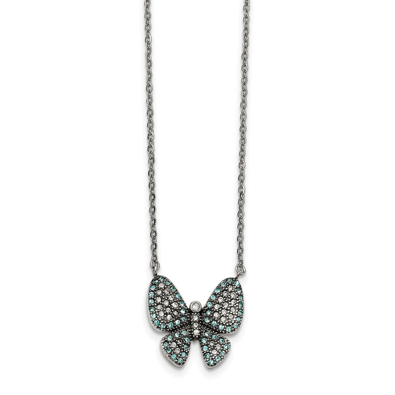 Preciosa Crystal Butterfly 2 inch Extender Necklace Stainless Steel Polished SRN2012-16 by Chisel, …
