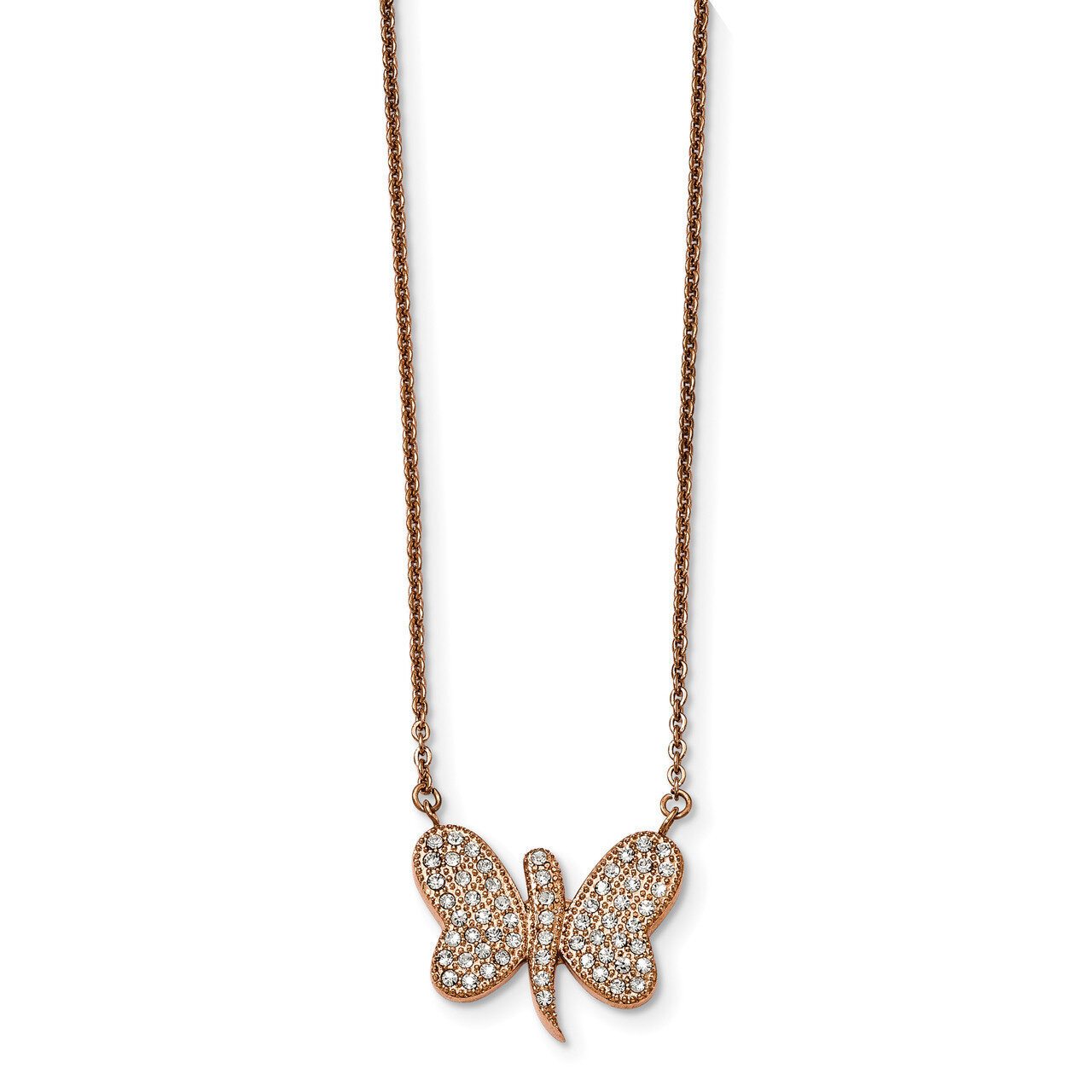 Rose IP-plated with Preciosa Crystal Butterfly with 2 inch Necklace Stainless Steel SRN2016-16 by C…