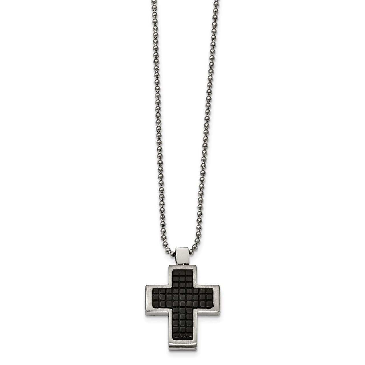 Black IP Textured Cross Necklace Stainless Steel Brushed and Polished SRN2032-22 by Chisel, MPN: SR…