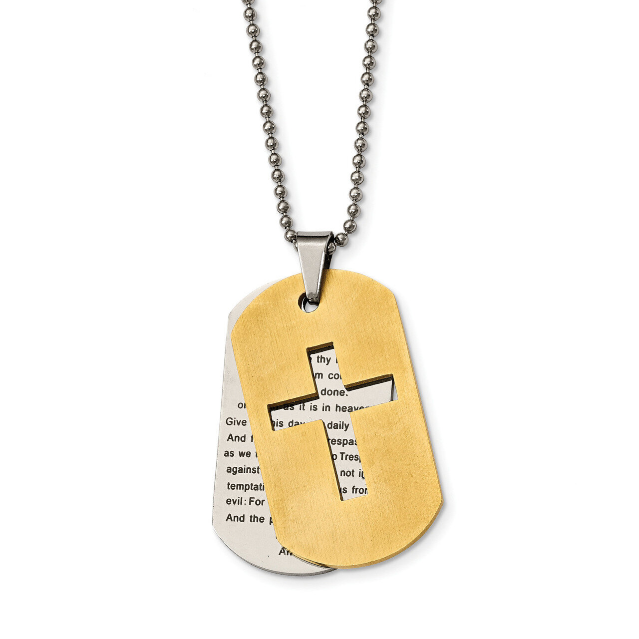 Yellow IP Prayer Cross Necklace Stainless Steel Brushed Polished SRN2034-22 by Chisel, MPN: SRN2034…