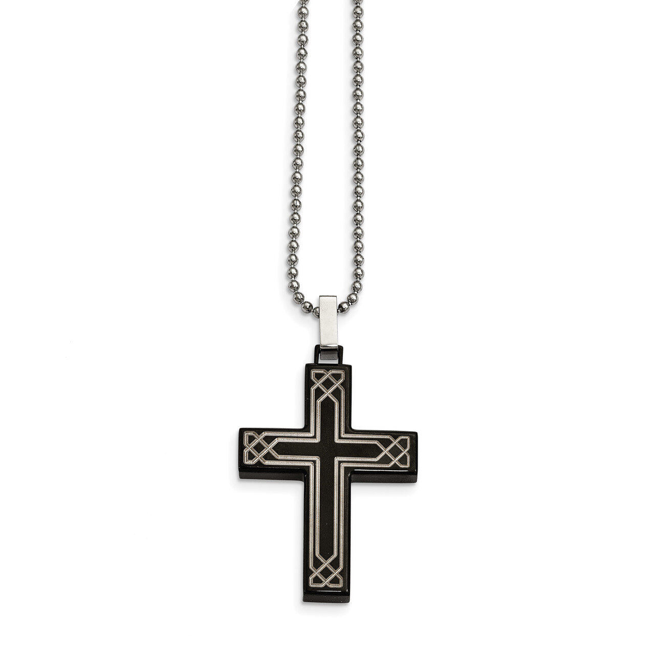 Laser Etched Black IP Cross Necklace Stainless Steel Polished SRN2040-24 by Chisel, MPN: SRN2040-24…
