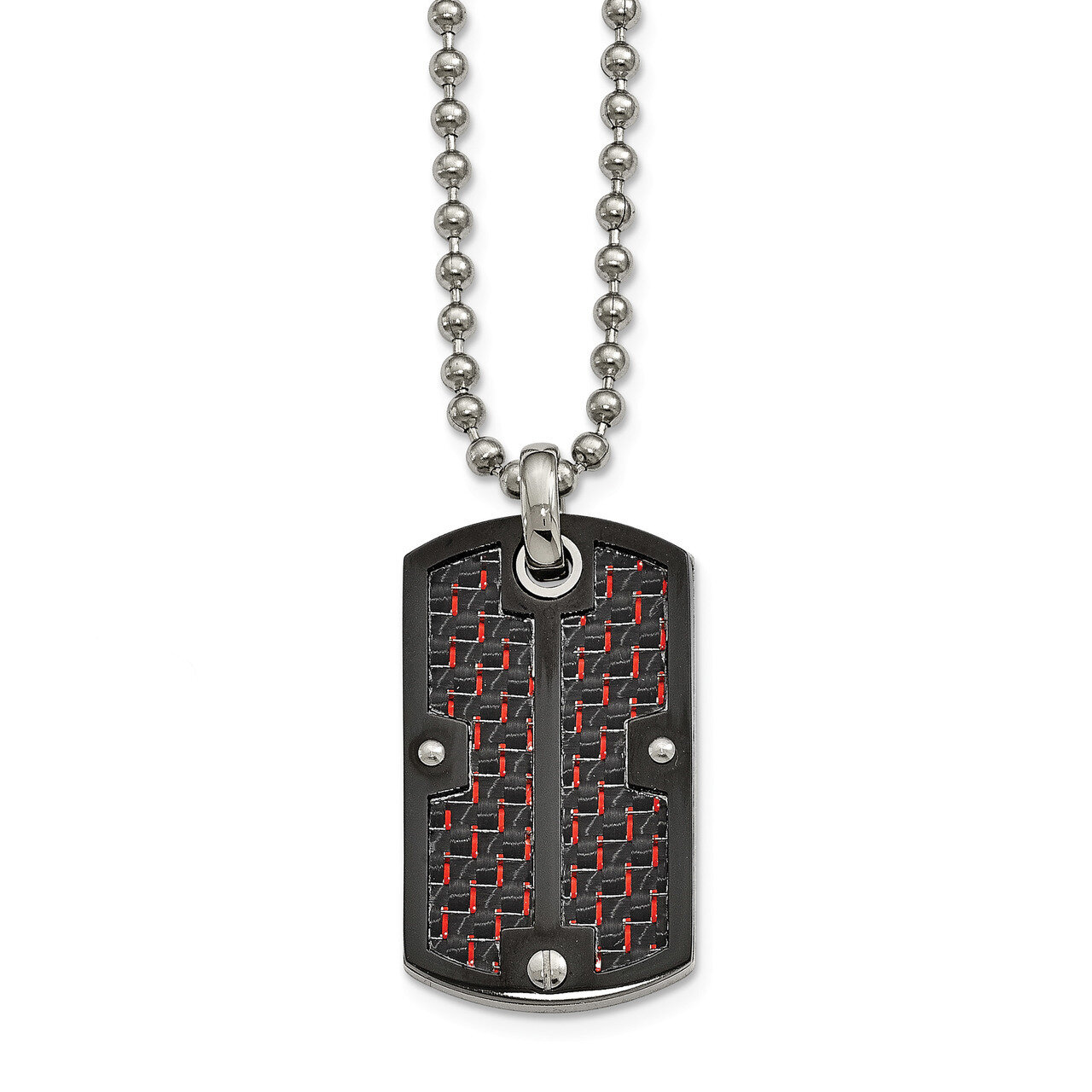 Black IP Red Carbon Fiber Inlay Dogtag Necklace Stainless Steel Polished SRN2045-24