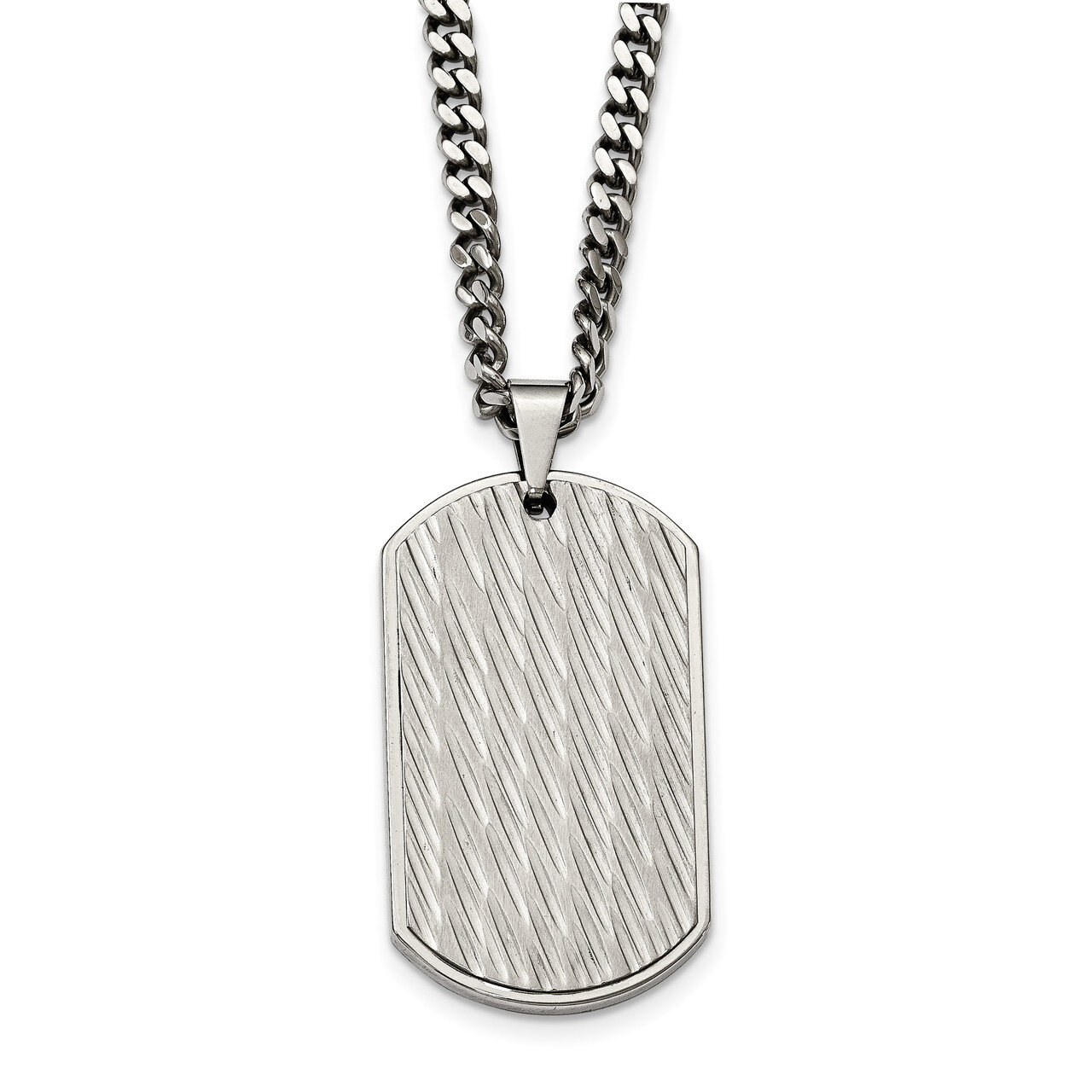 Textured Dogtag Necklace Stainless Steel Brushed and Polished SRN2053-24