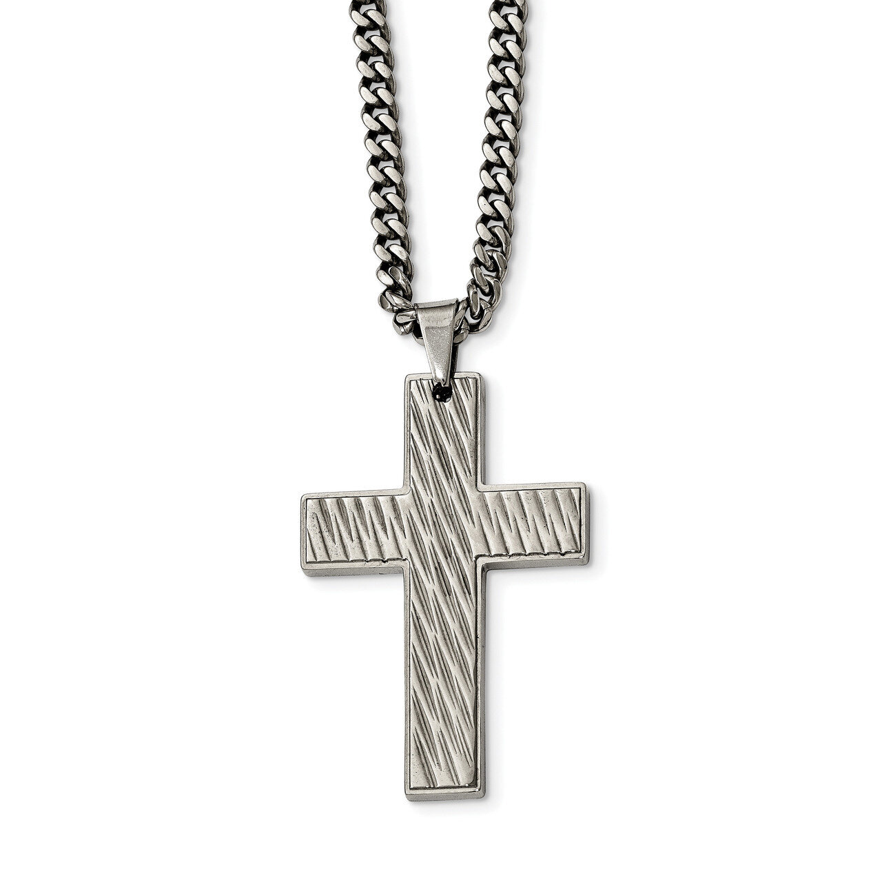 Cross Necklace Stainless Steel Polished Textured SRN2054-24