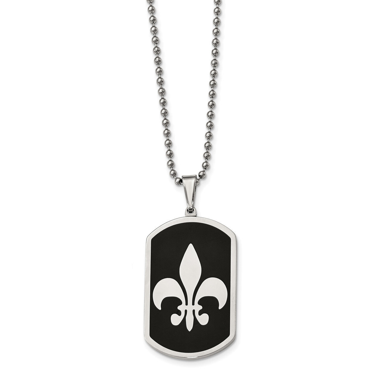 Black-plated with Fleur de lis Dog Tag Necklace Stainless Steel SRN2061-24 by Chisel, MPN: SRN2061-…
