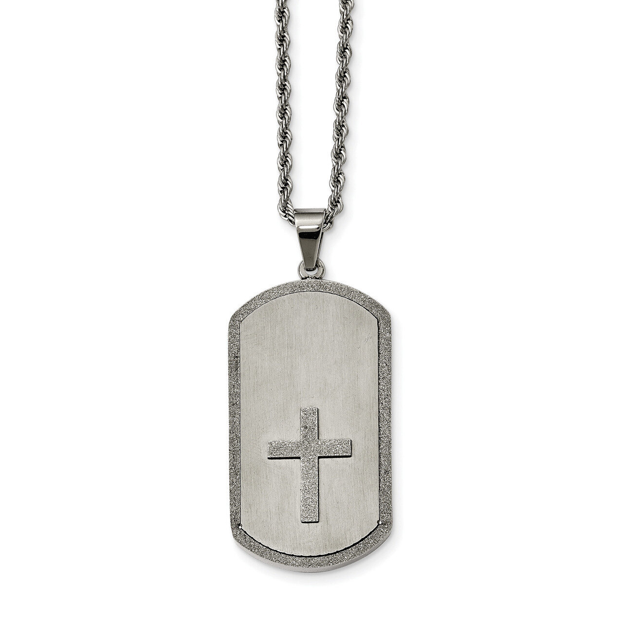 Laser Cut Cross Dog Tag Necklace Stainless Steel Brushed SRN2064-24