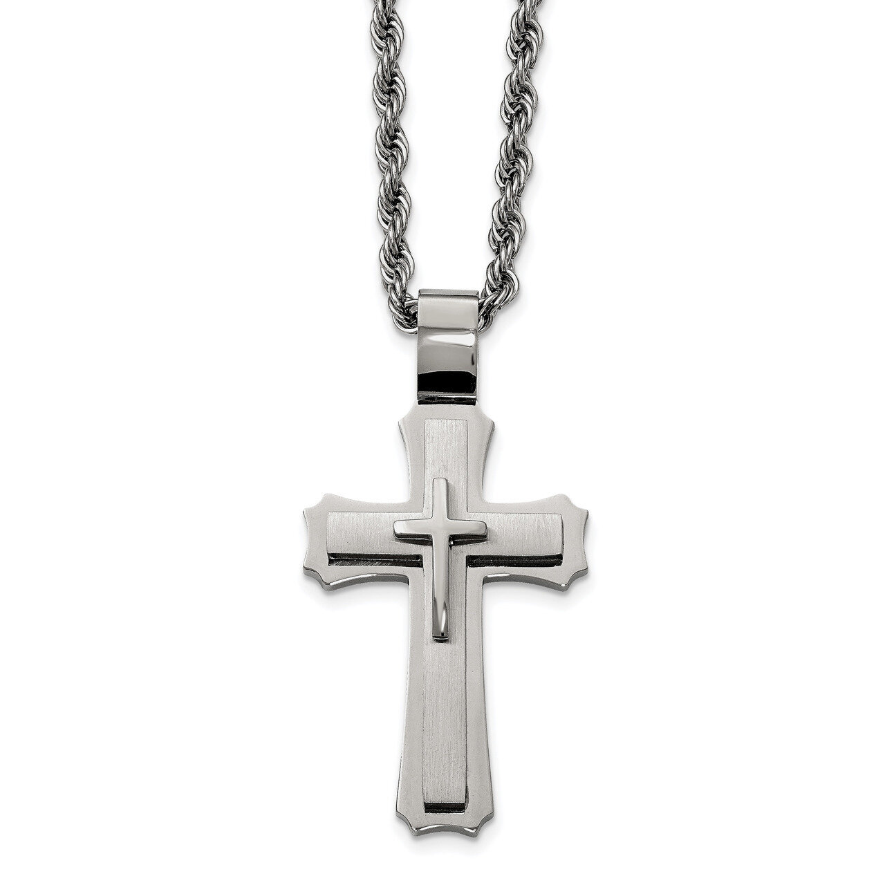 Triple Layer Cross Necklace Stainless Steel Brushed and Polished SRN2065-24 by Chisel, MPN: SRN2065…