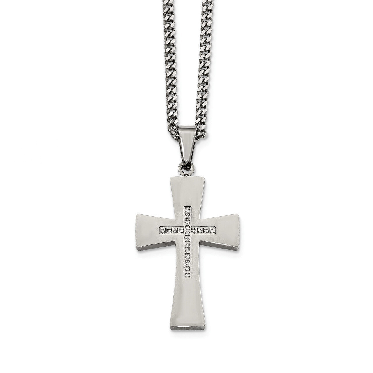 CZ Cross Necklace Stainless Steel Polished SRN2070-22 by Chisel, MPN: SRN2070-22, 191101553776