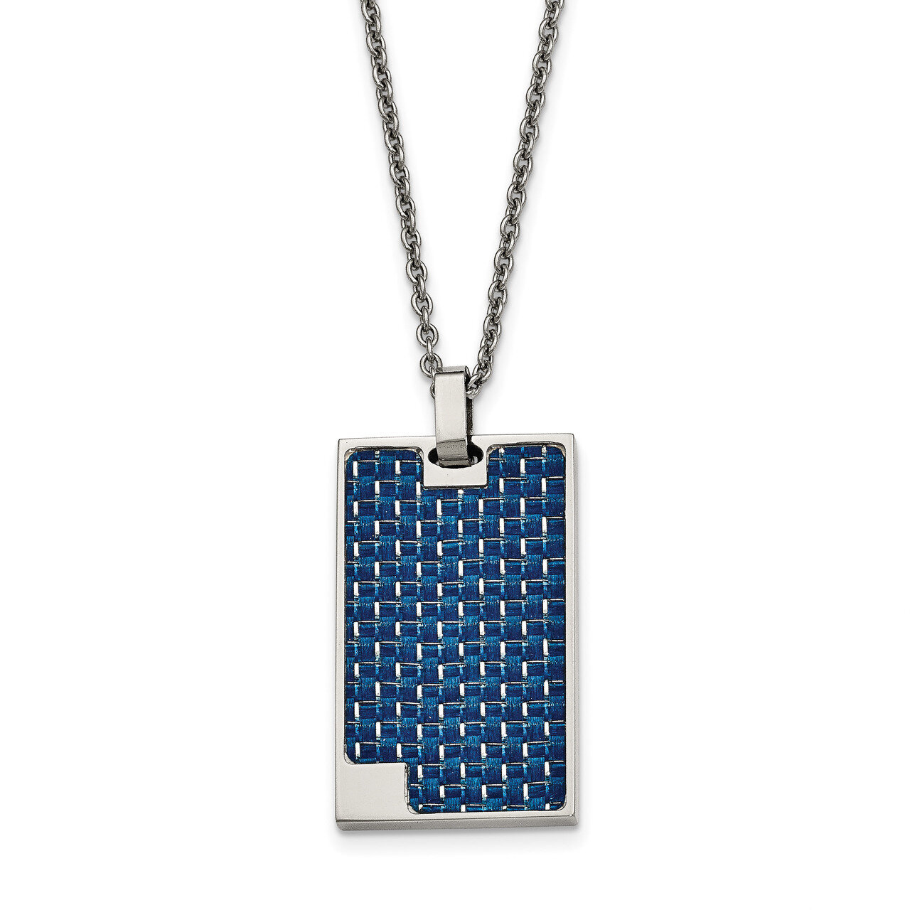 Blue Carbon Fiber Inlay Dog Tag Necklace Stainless Steel Polished SRN2078-22