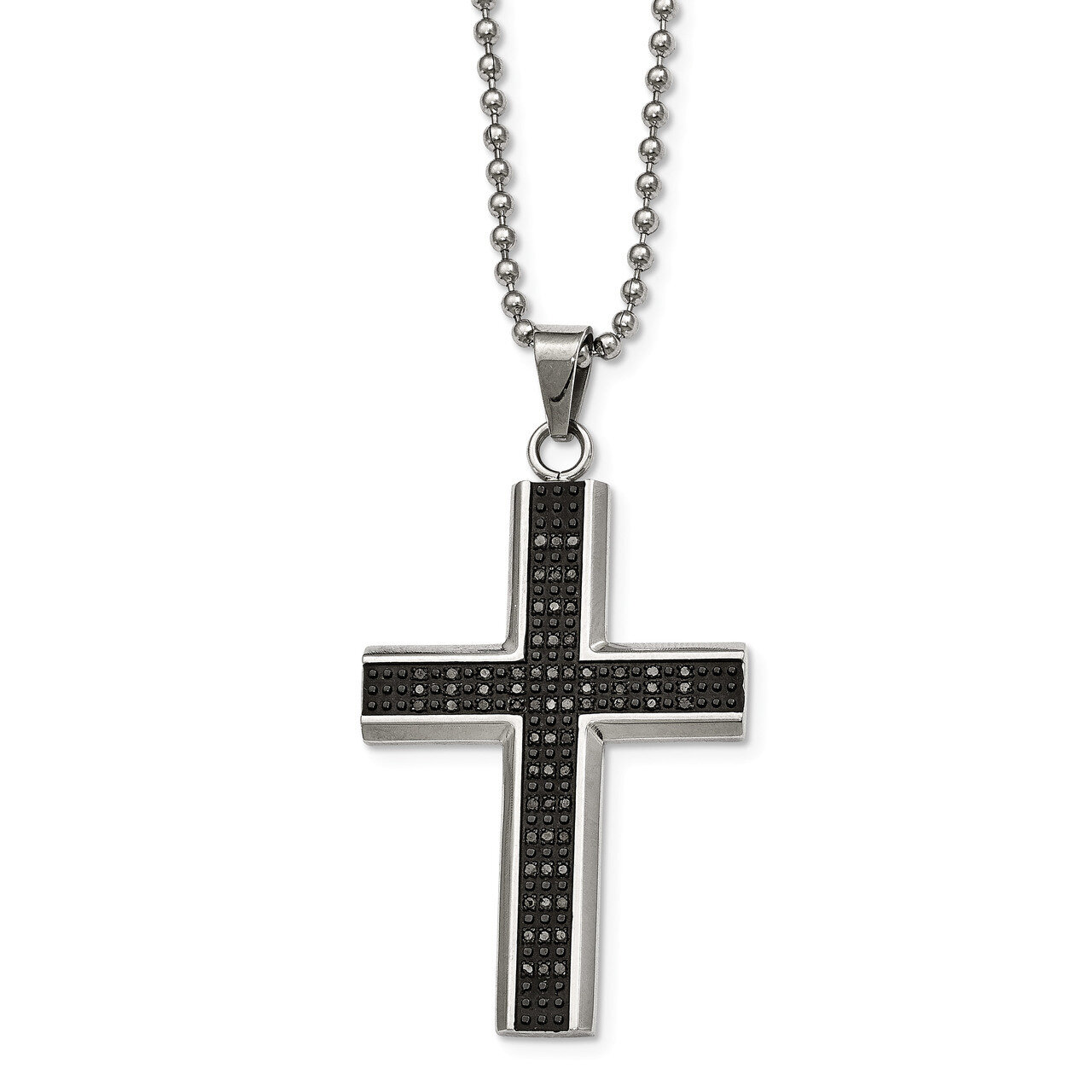 Black Rhodium Black Diamond Cross Necklace Stainless Steel Polished SRN2082-24 by Chisel, MPN: SRN2…