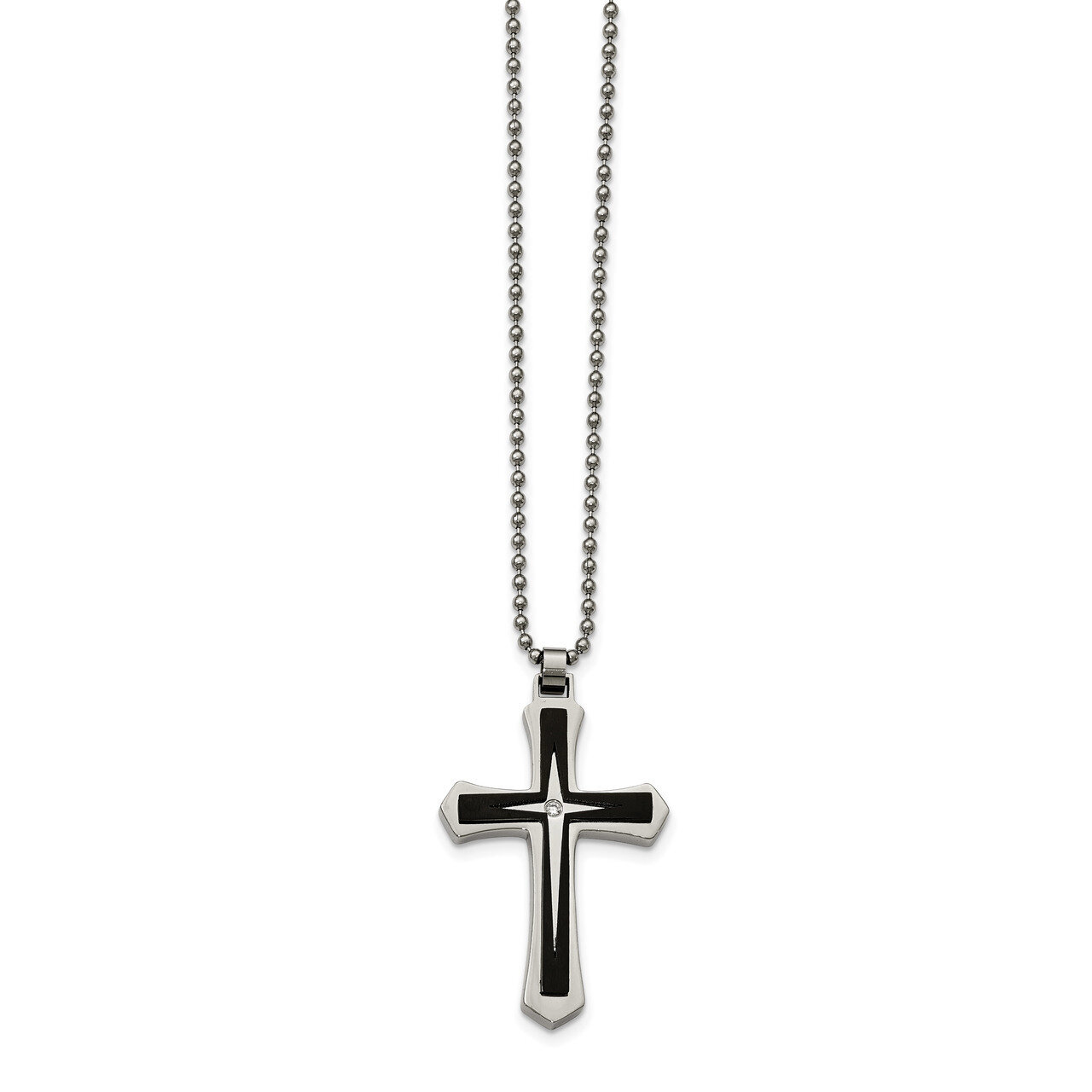 Black IP CZ Cross Necklace Stainless Steel Brushed and Polished SRN2087-20 by Chisel, MPN: SRN2087-…