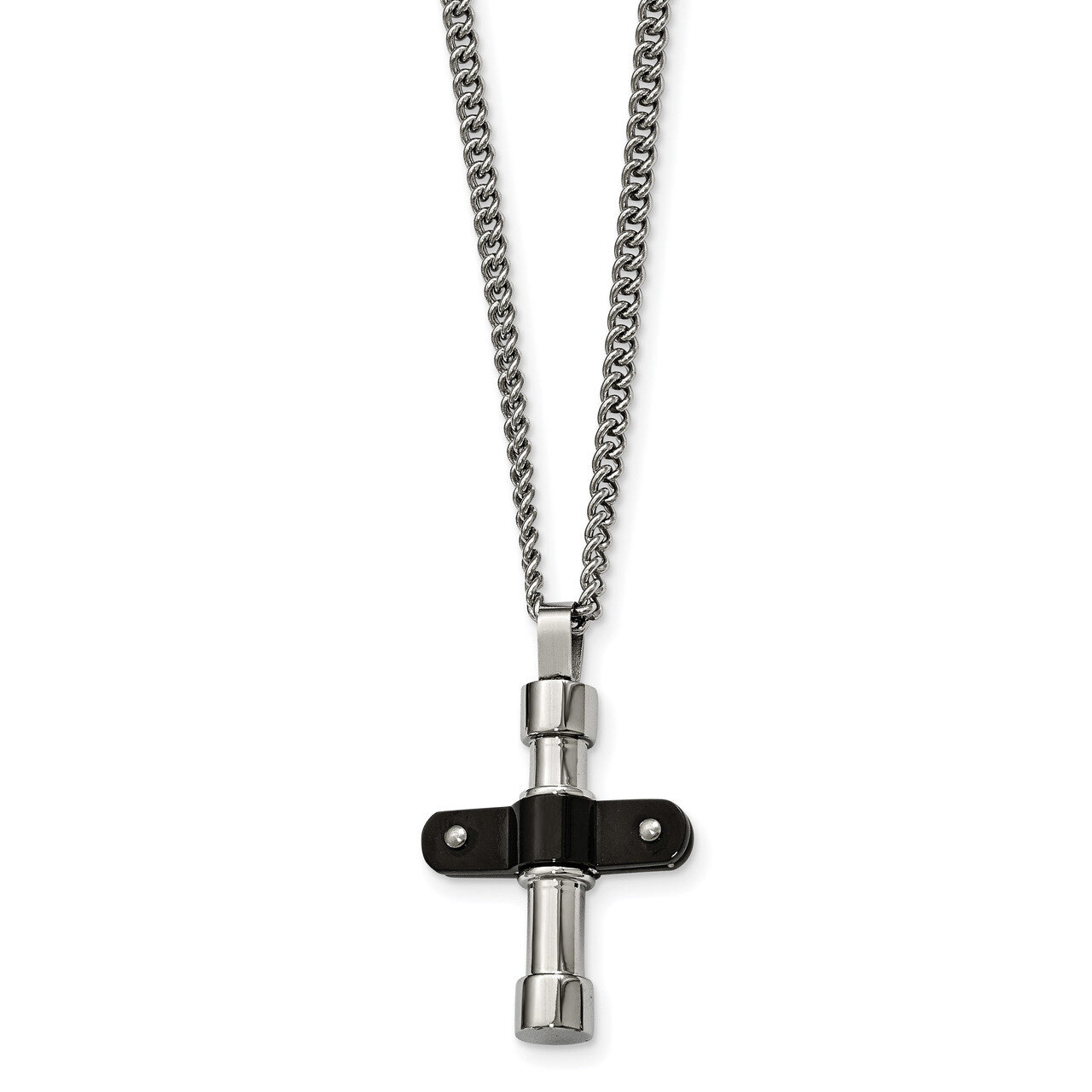 Black IP Cross Necklace Stainless Steel Polished SRN2093-22