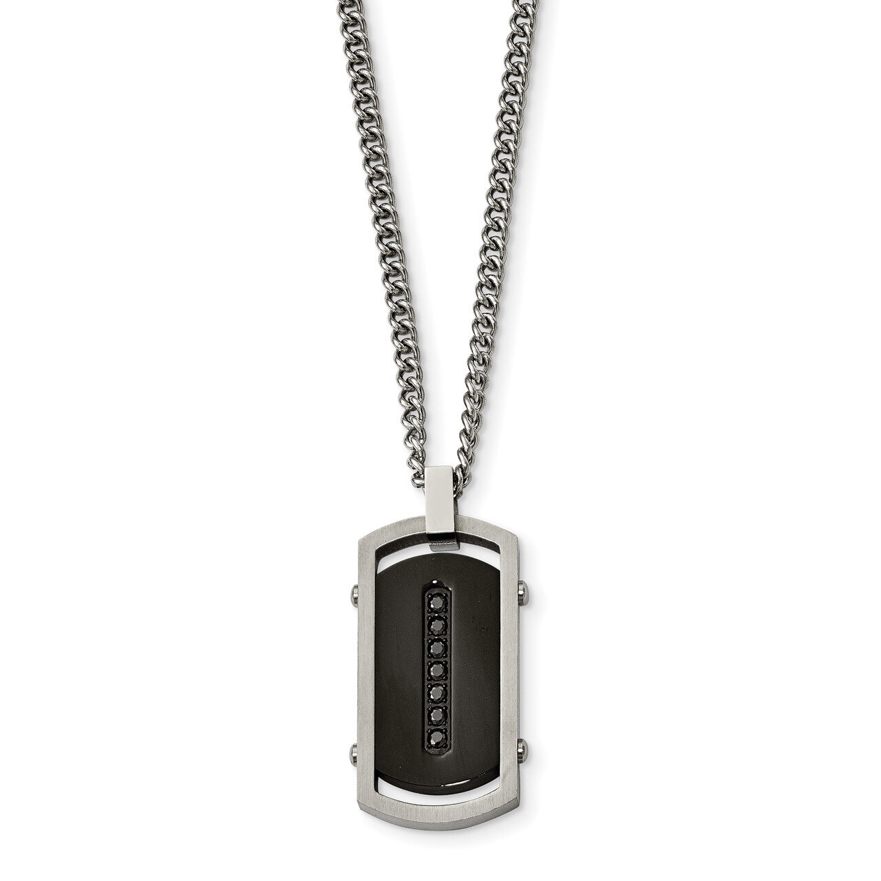 Black IP Center Black CZ Tag Necklace Stainless Steel Brushed Polished SRN2095-22 by Chisel, MPN: S…