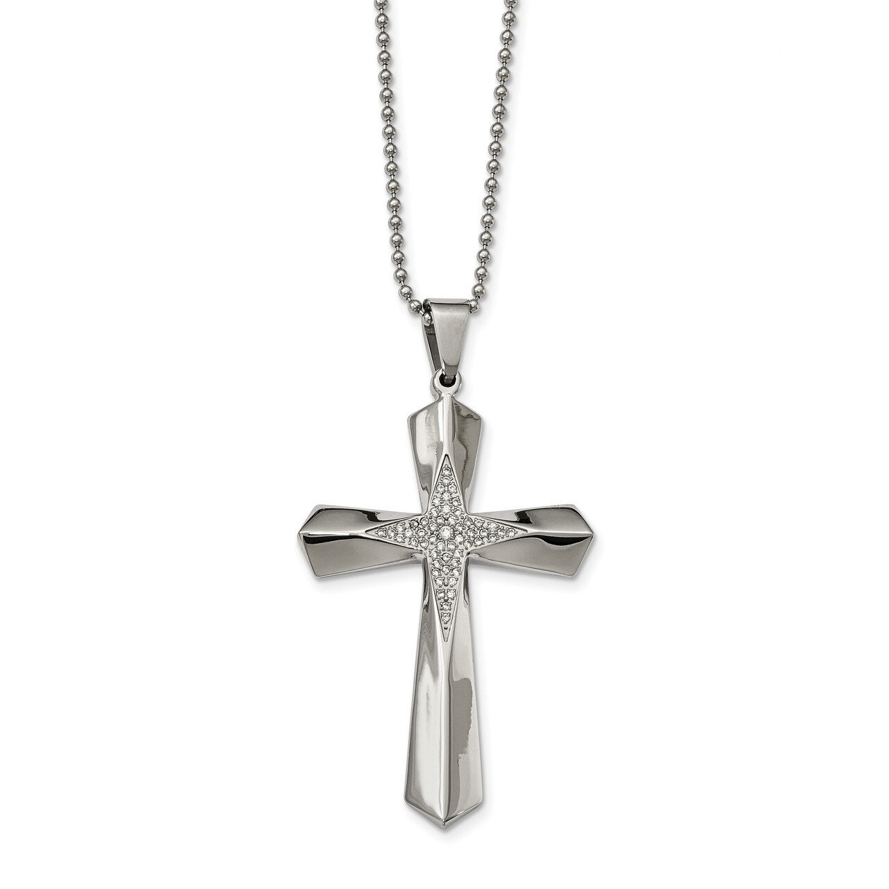 CZ Cross Necklace Stainless Steel Polished SRN2096-24.5