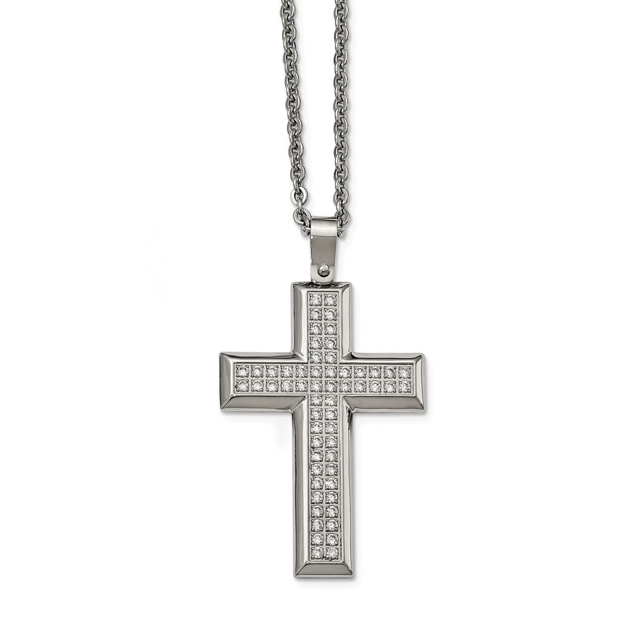 CZ Cross Necklace Stainless Steel Polished SRN2099-24 by Chisel, MPN: SRN2099-24, 191101645259