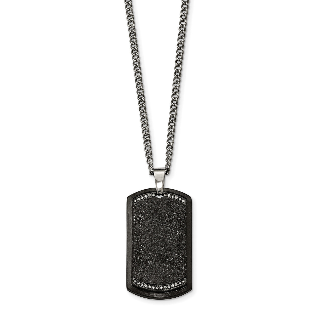 LaserCut Black IP Plated CZ Dogtag Necklace Stainless Steel Brushed SRN2102-24