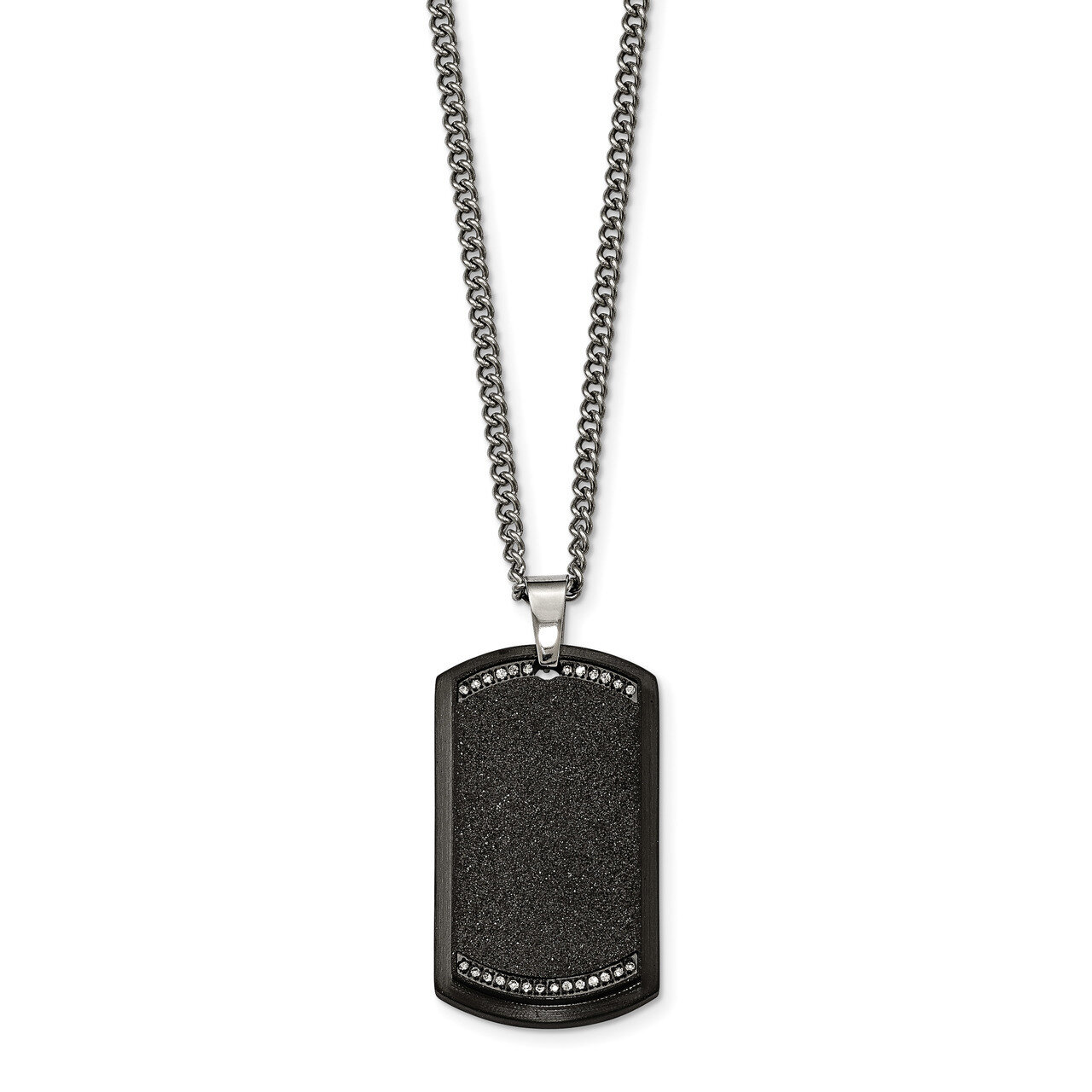 LaserCut Black IP Plated CZ Dogtag Necklace Stainless Steel Brushed SRN2102-24 by Chisel, MPN: SRN2…