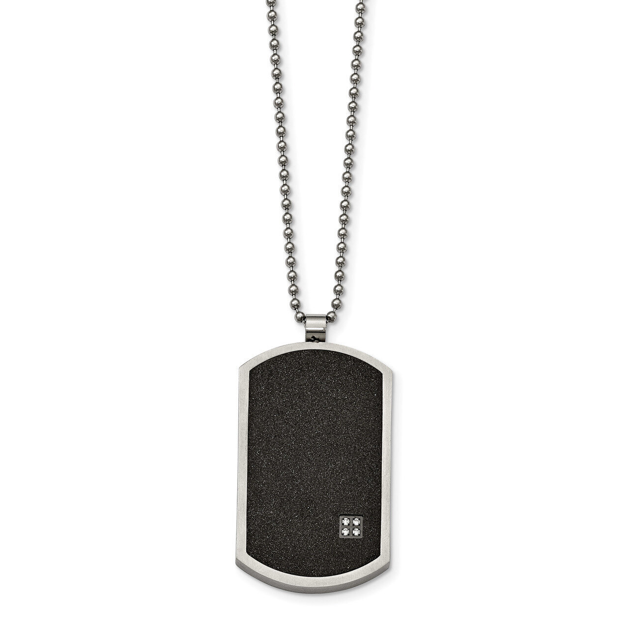 LaserCut Black IP-Plated CZ Dogtag Necklace Stainless Steel Brushed SRN2104-24 by Chisel, MPN: SRN2…