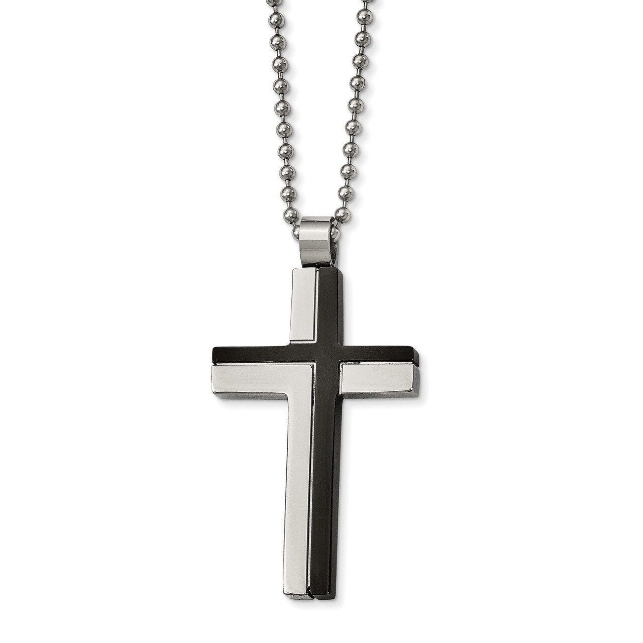 Laser Cut Black IP Cross Necklace Stainless Steel Polished SRN2105-20 by Chisel, MPN: SRN2105-20, 1…