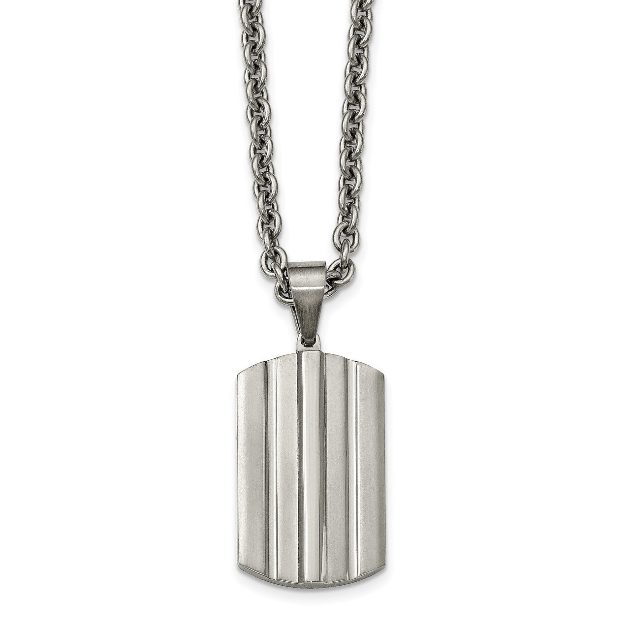 Grooved Dogtag Necklace Stainless Steel Brushed and Polished SRN2121-24
