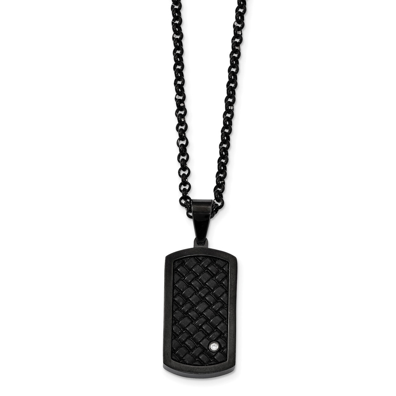 Black Leather Black IP CZ Dogtag Necklace Stainless Steel Brushed SRN2129-24 by Chisel, MPN: SRN212…