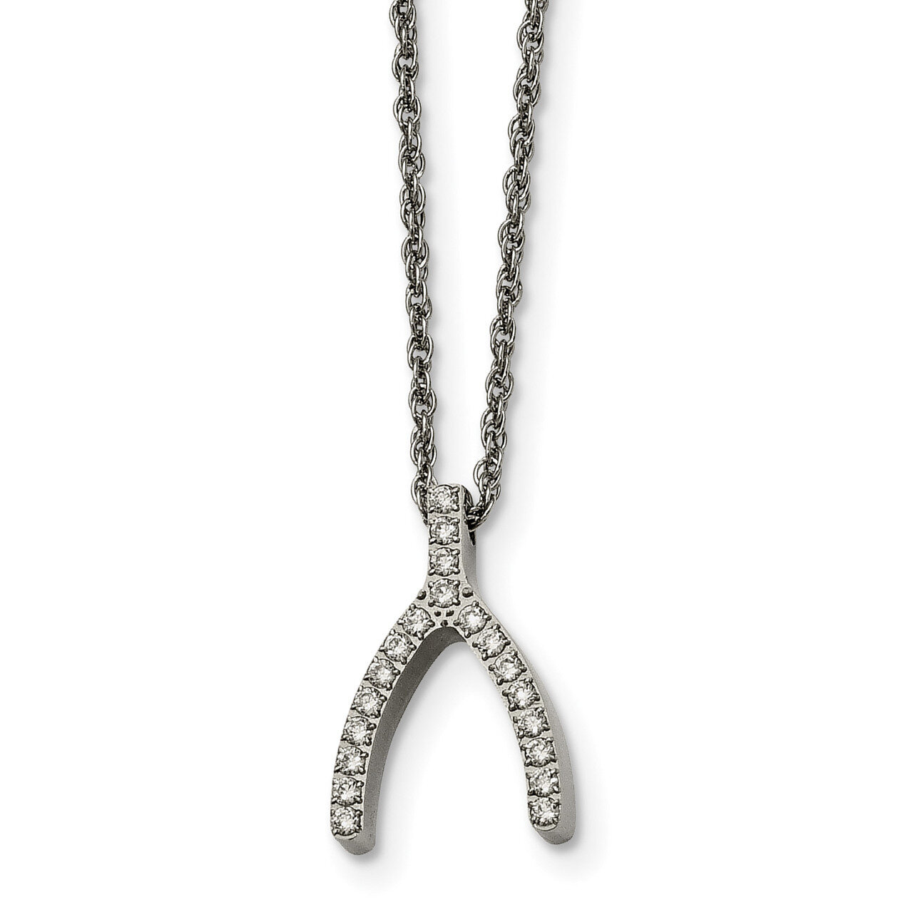 CZ Wishbone Necklace Stainless Steel SRN2149-15.5 by Chisel, MPN: SRN2149-15.5, 191101646447