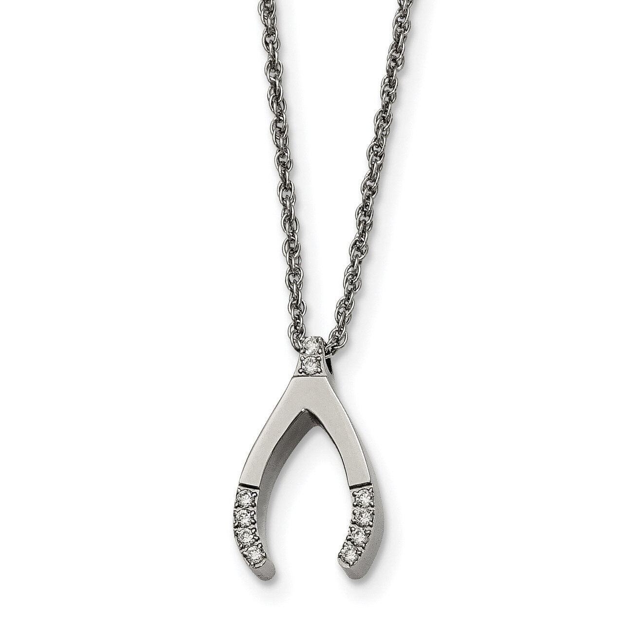CZ Wishbone Necklace Stainless Steel SRN2150-15.5