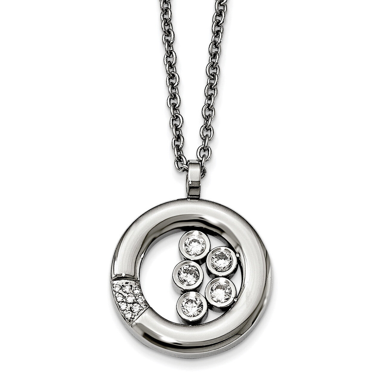 Circle CZ Necklace Stainless Steel Polished SRN2158-21.5 by Chisel, MPN: SRN2158-21.5, 191101645679