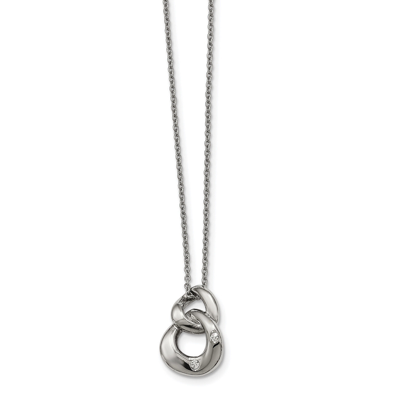 Two Loop 2 CZ Necklace Stainless Steel Polished SRN2163-18